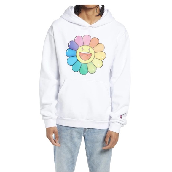 J.Balvin Other - J Balvin x Takashi Murakami Rainbow Flower White Hoodie Size XXL